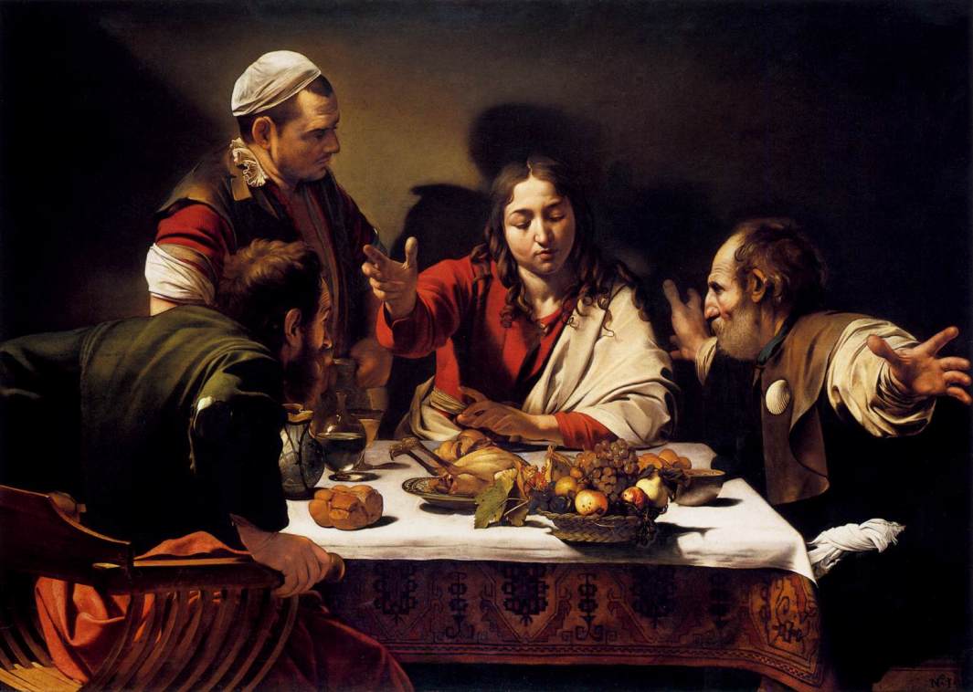 カラヴァッジョ　「エマオの晩餐　」　1601-02　　Oil on canvas, 139 x 195 cm　　ロンドン・ナショナル・ギャラリー